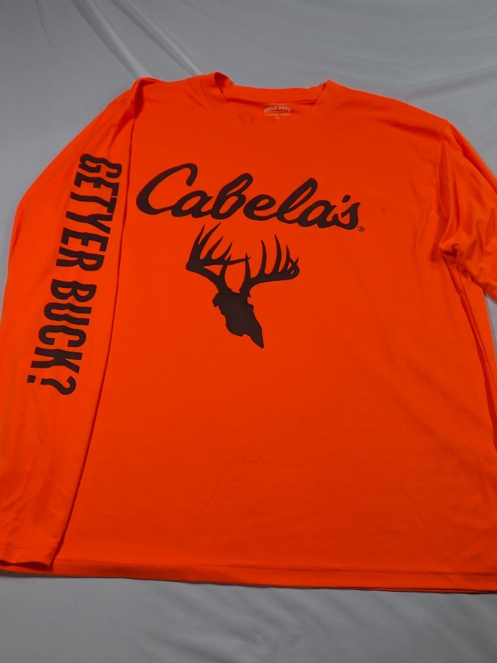 Cabela's Field Duty Blaze Orange "Get Yer Buck?" Graphic Long Sleeve Shirt XL